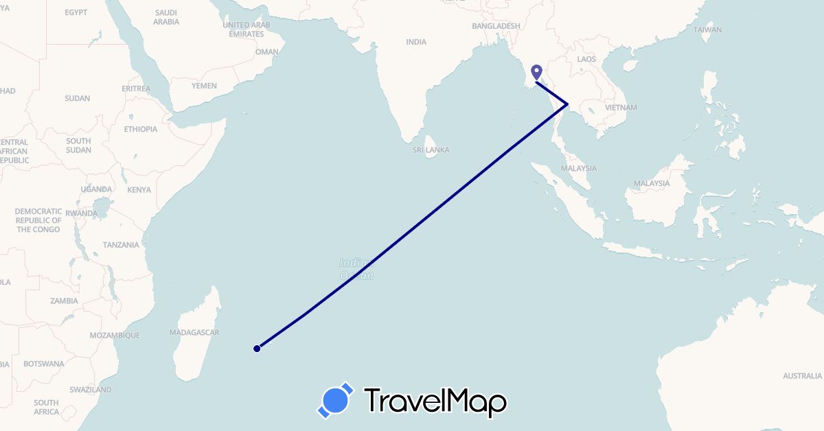 TravelMap itinerary: driving in Myanmar (Burma), Réunion, Thailand (Africa, Asia)